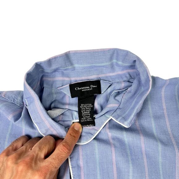 Christian Dior Monsieur Pajama Shirt Mens Large Striped Long Sleeve Long Length - Picture 3 of 4